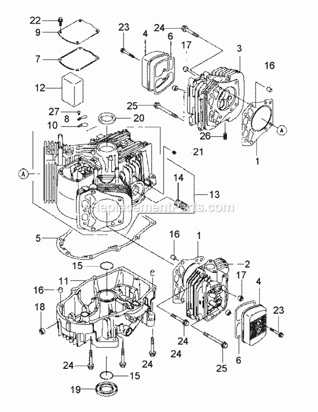 Fh601v-Bs27 Cylinder & Crankcase Diagram and Parts List for M48-KW 53BB5DAV750 Cub Cadet Sprayer